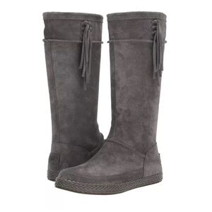 UGG Emerie Knee High Flat Boots Charcoal Gray Suede Size 5